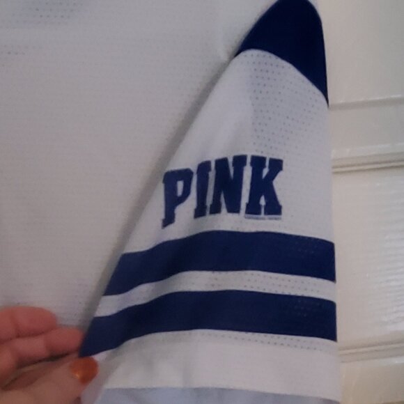 Victoria Secrets PINK KU Jayhawks jersey style mesh top 5th & Ocean Kansas SMALL - Picture 4 of 4